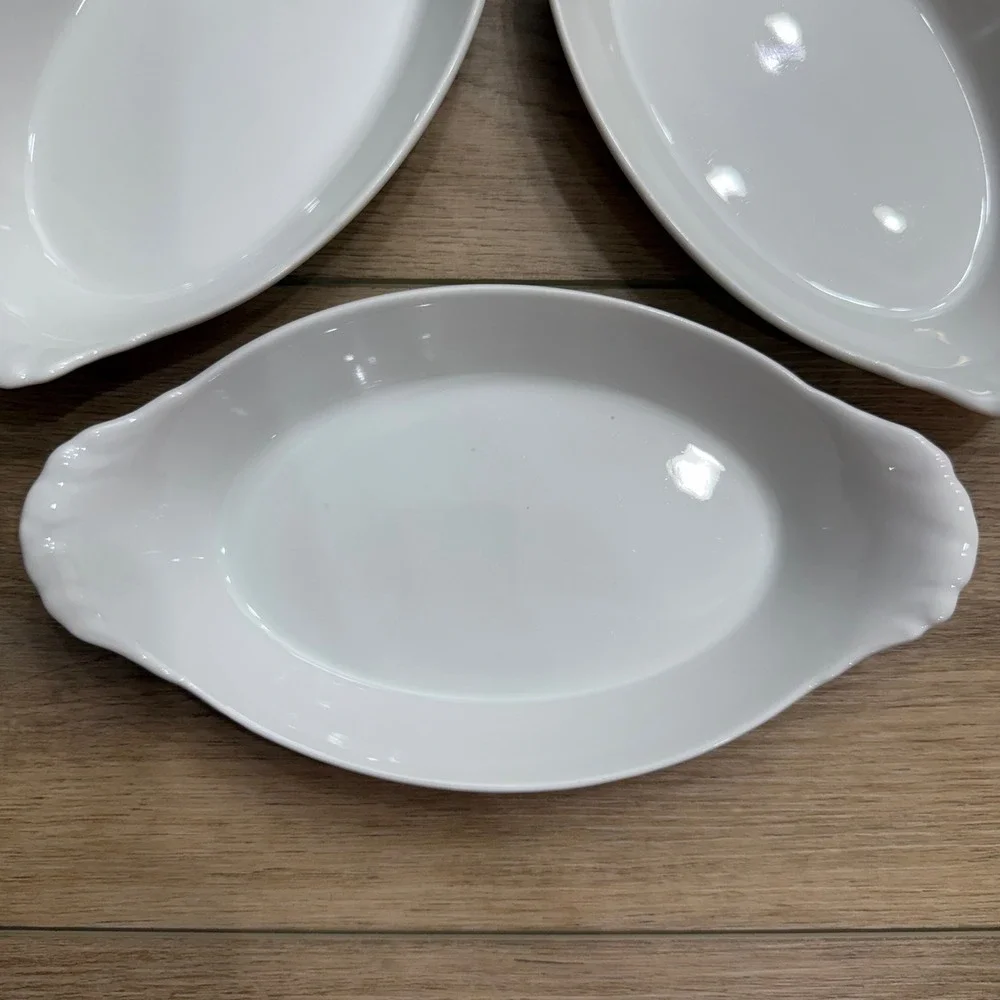 Pillivuyt France White Porcelain Oval Au Gratin Dishes Set of 3 Vintage 8oz 2784